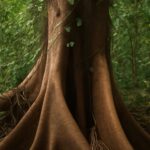 Layered African rainforest canopy with vines and epiphytes