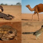 Desert landscape illustrating a food web from plants to predators