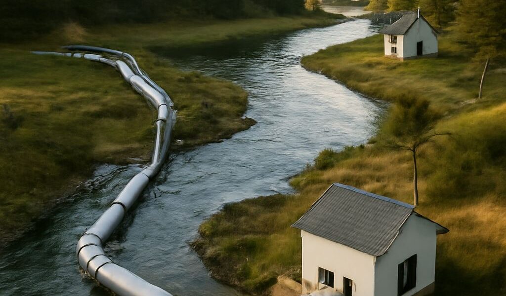 Hydropower advantages and disadvantages shown in a dam and river illustration