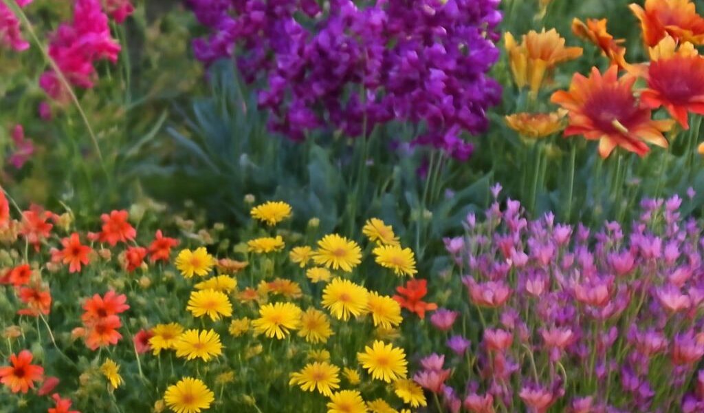 Purple coneflowers and little bluestem in a sunny prairie garden