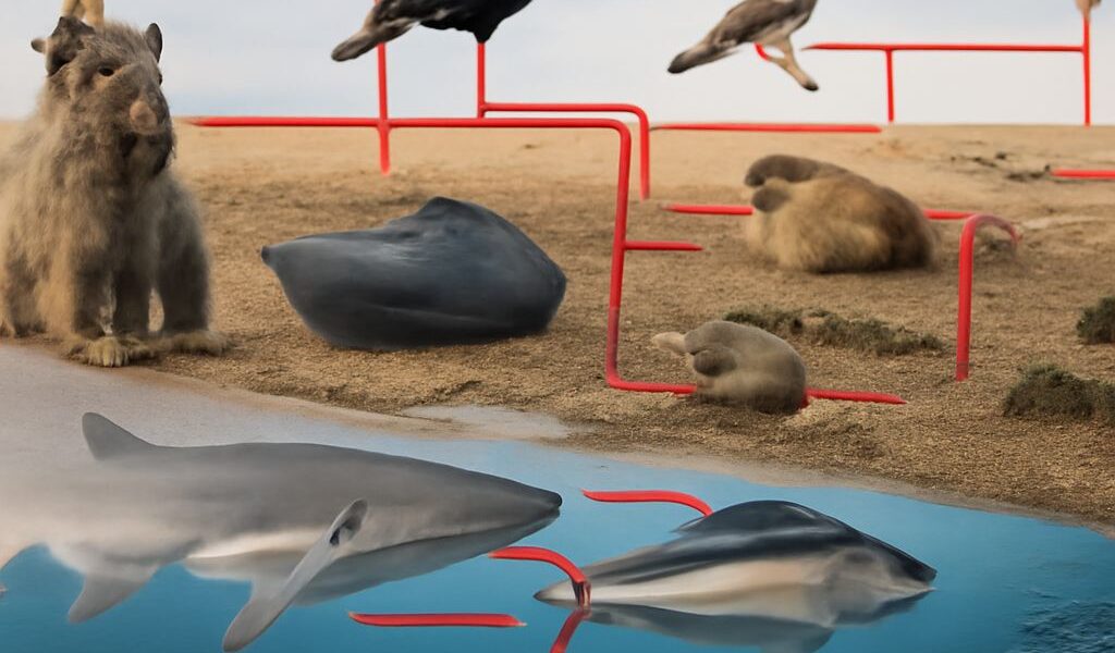 Diagram of a tundra food web linking lichens and sedges to herbivores and predators