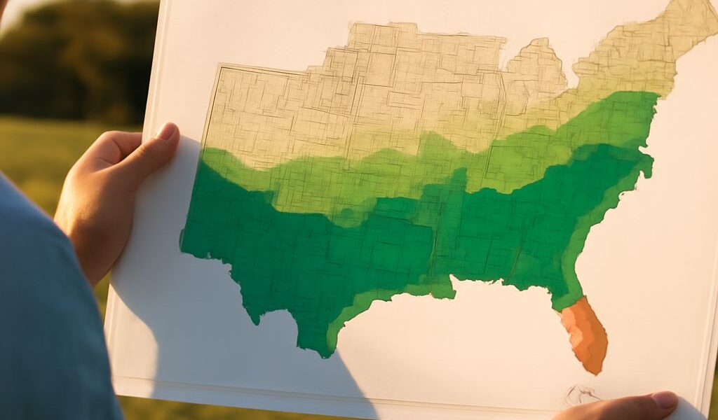 Köppen-style map comparing climate zones across the United States and Africa