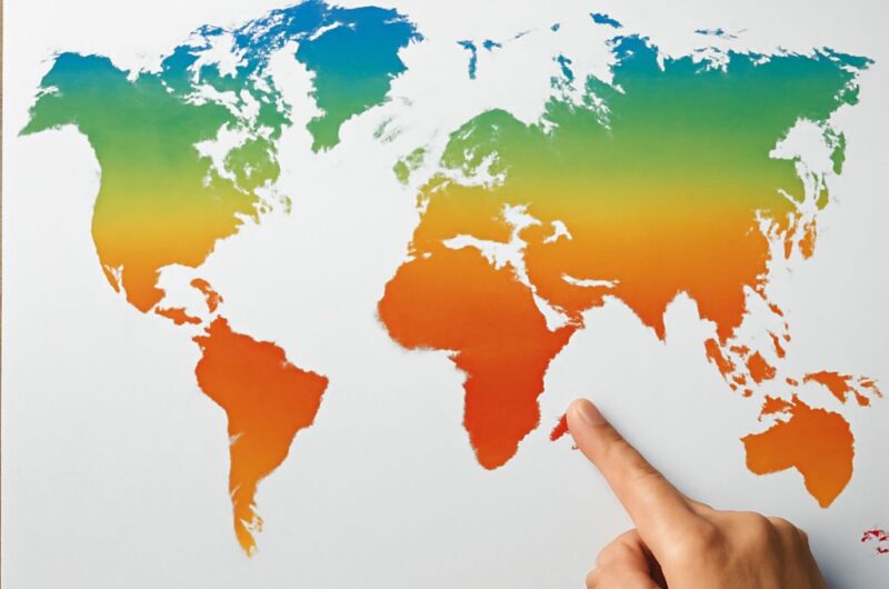 World map showing tropical, dry, temperate, continental, polar, and highland climate regions