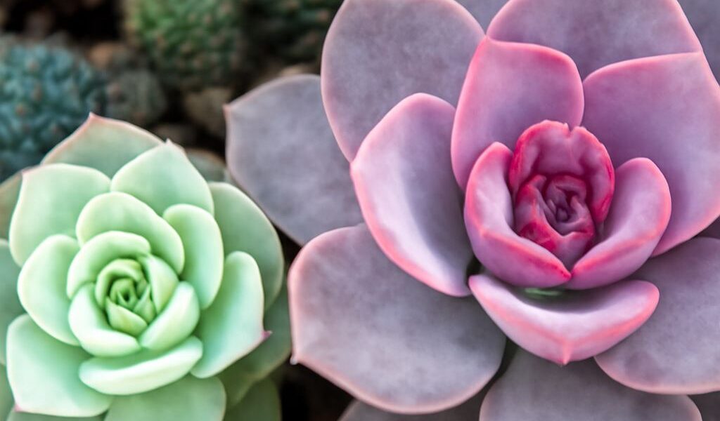 Variety of desert plants in arid landscape