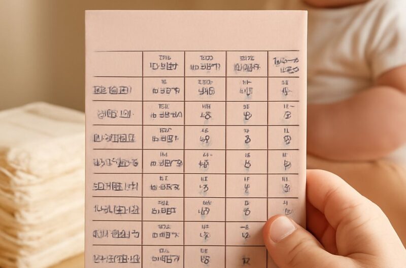 A visual representation of a diaper size chart showing sizes by weight and age