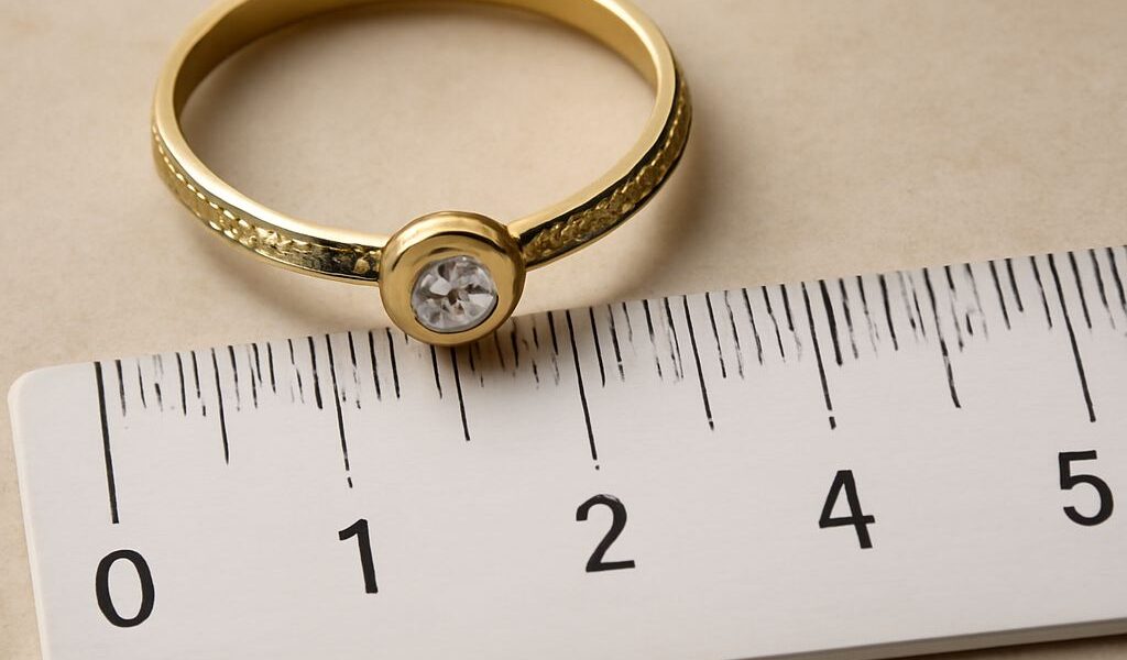 A person measuring ring size at home with a ruler and string
