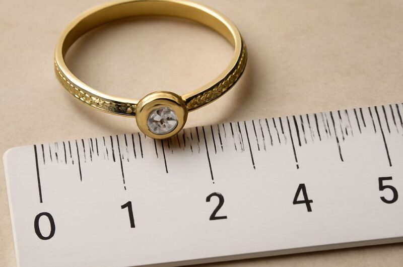 A person measuring ring size at home with a ruler and string