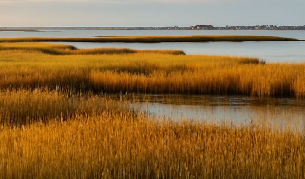 A scenic view of a salt marsh landscape