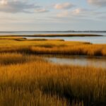 A scenic view of a salt marsh landscape